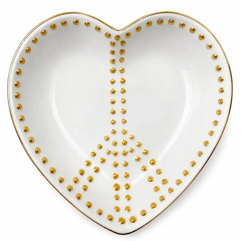 Pottery Barn Peace Heart Trinket Dish Gold Studded White Fairycore Cottagecore
